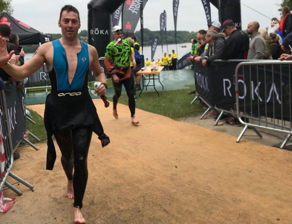 Norrie Hunter after the swimming part of his triathlon in Bolton