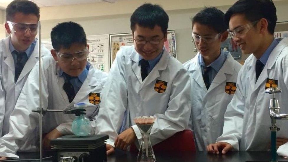 The Sydney Grammar students at work in their high school laboratory.