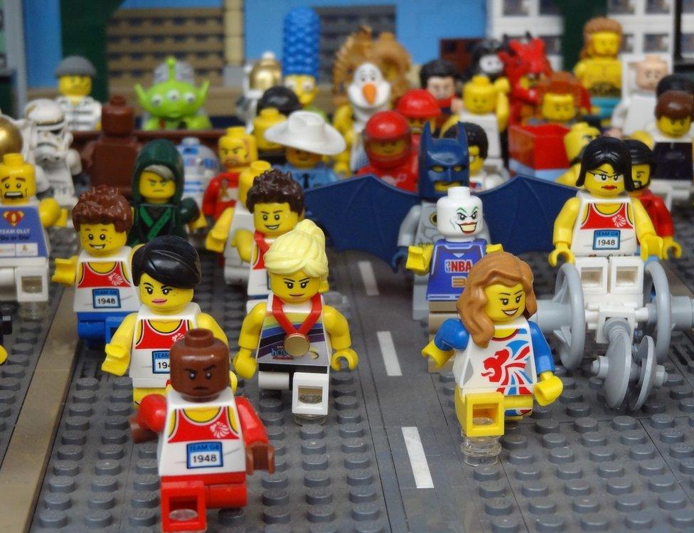 Lego model of Mo Farah leading the Great North Run