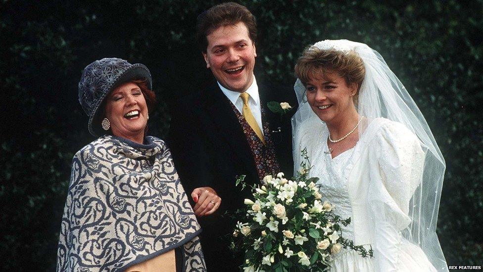 Cilla Black with Alex and Sue Tatham on their wedding day