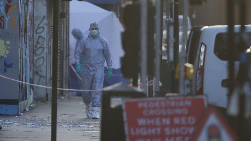 Forensic teams on the scene in Finsbury Park