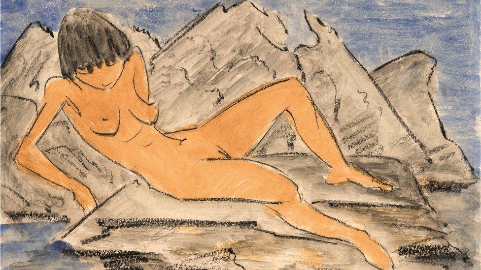 Reclining Female Nude by the Water by Otto Müeller.