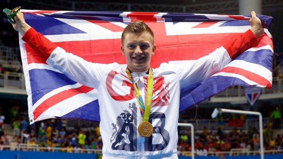 Adam Peaty celebrates winning gold at the Rio 2016 Olympics