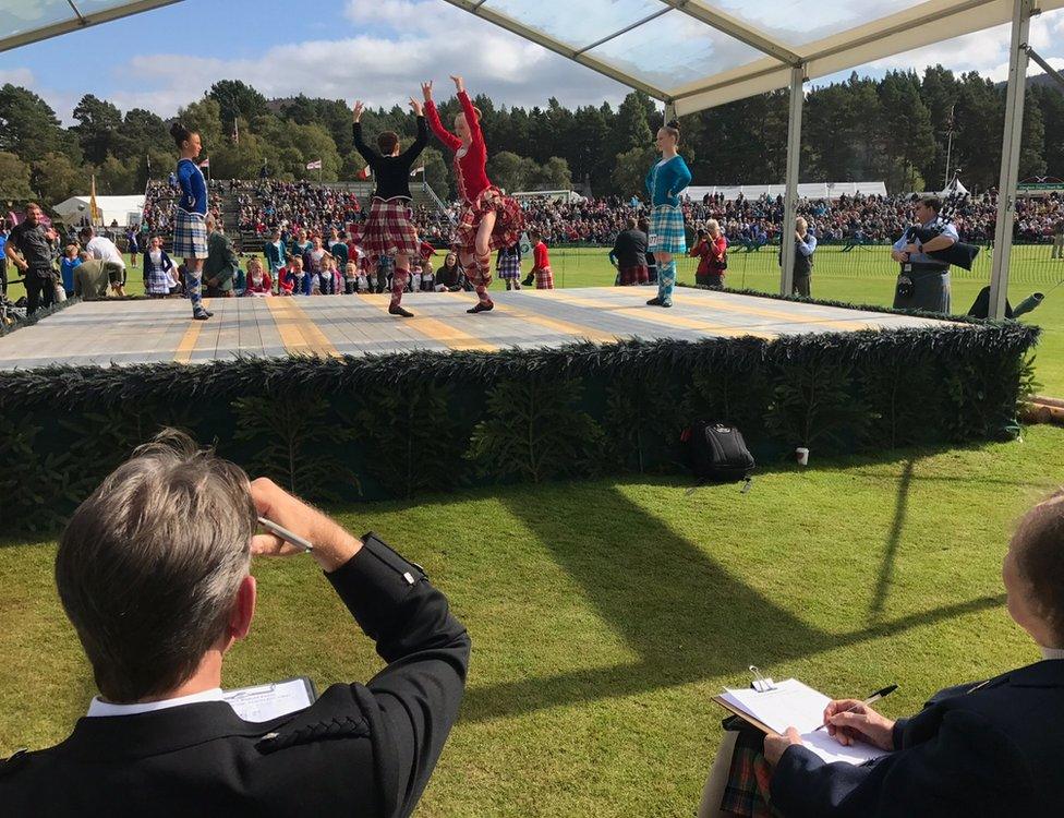 Scottish dancers being judged