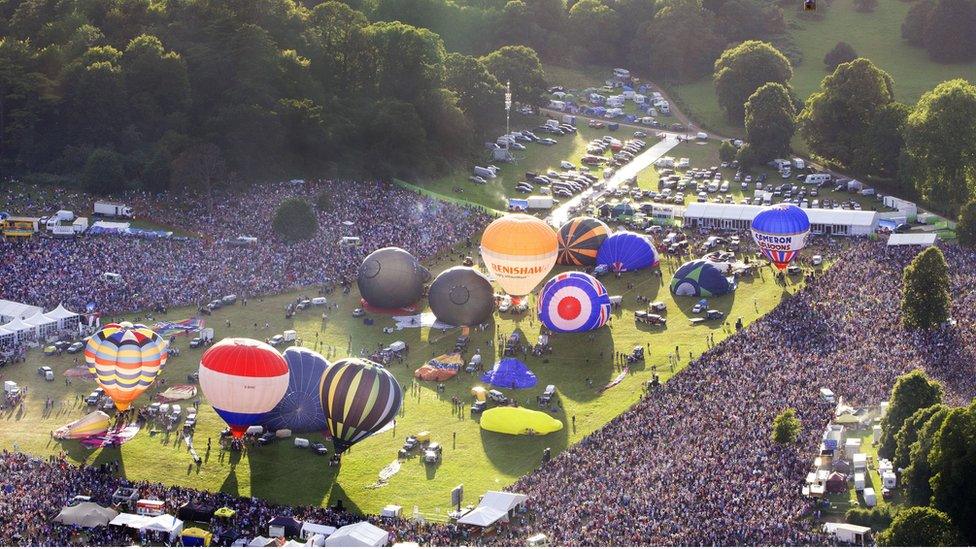 Aerial shot of Bristol International Balloon Fiesta at Ashton Court