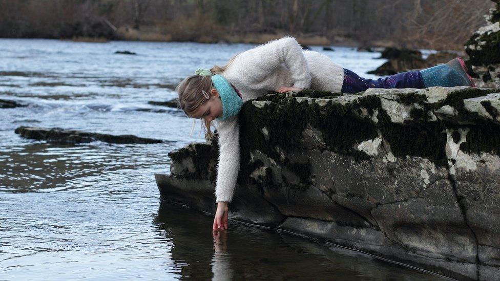 Ffion testing the river Wye