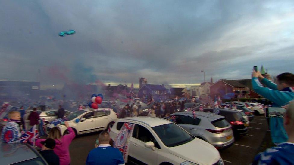 Rangers fans in Belfast celebrating title win