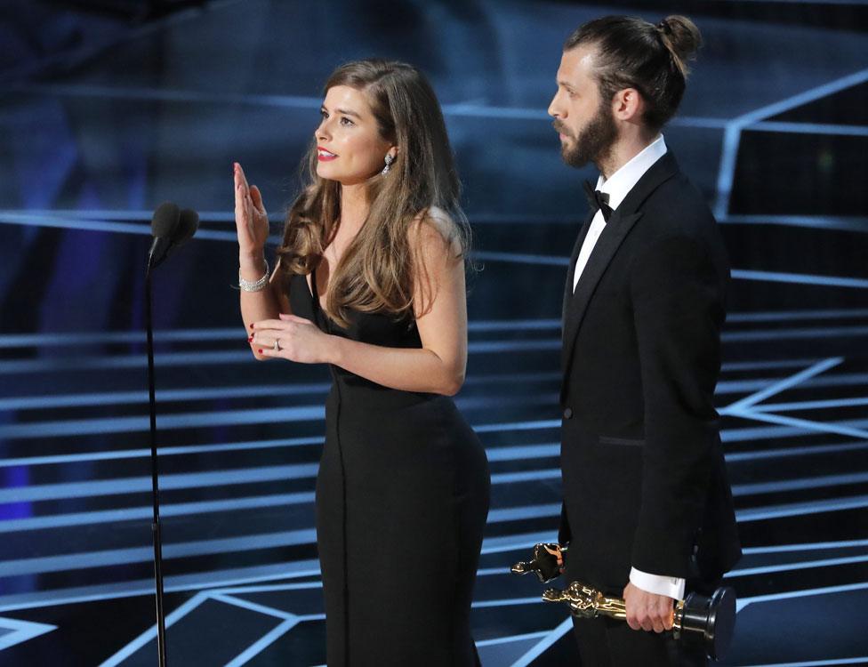 Rachel Shenton and Chris Overton at the Oscars