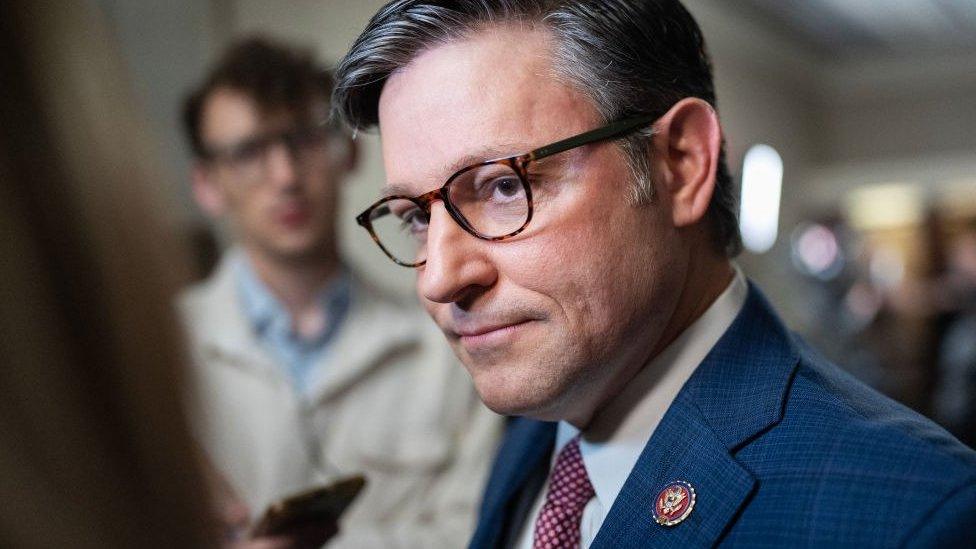 Rep. Mike Johnson, R-La., candidate for speaker of the House, is seen outside a House Republican Conference election meeting in Longworth Building on Tuesday, October 24, 2023.