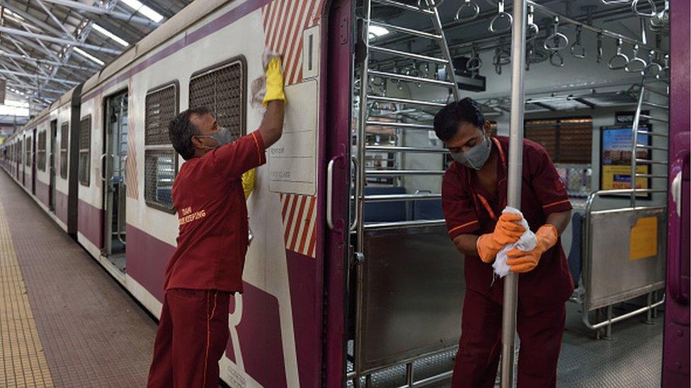 Trains being cleaned in Mumbai