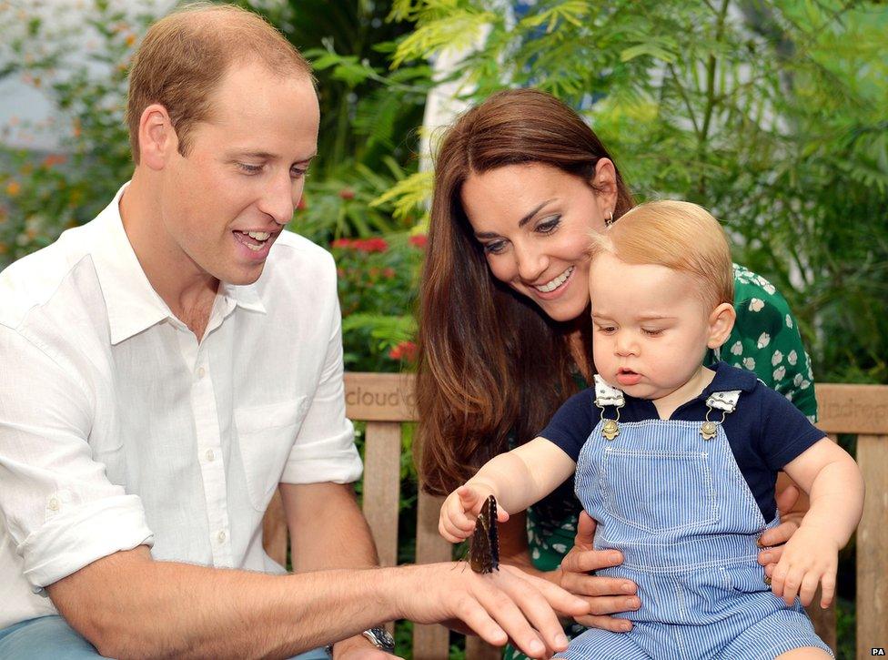 Prince George celebrates his first birthday at the Butterfly exhibition at the Natural History Museum in London. He was with his parents the Duke and Duchess of Cambridge in July 2014