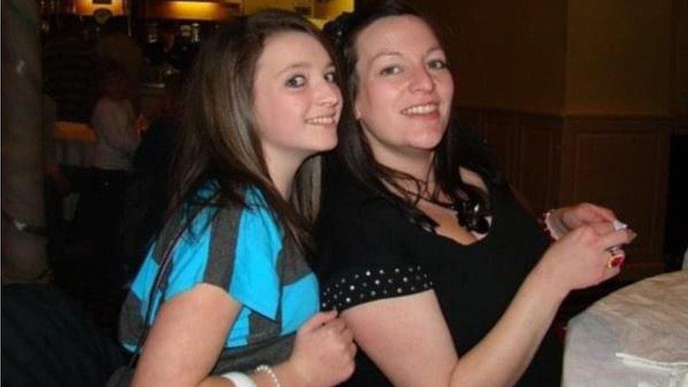 Rebekah as a teenager with her mother, both smiling
