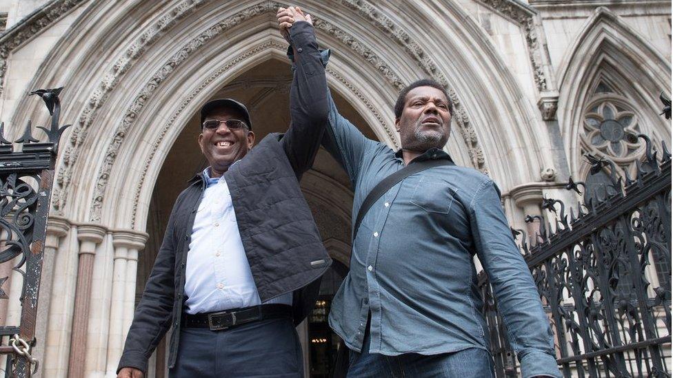 Paul Green (left) and Cleveland Davidson outside the Royal Courts of Justice in London.