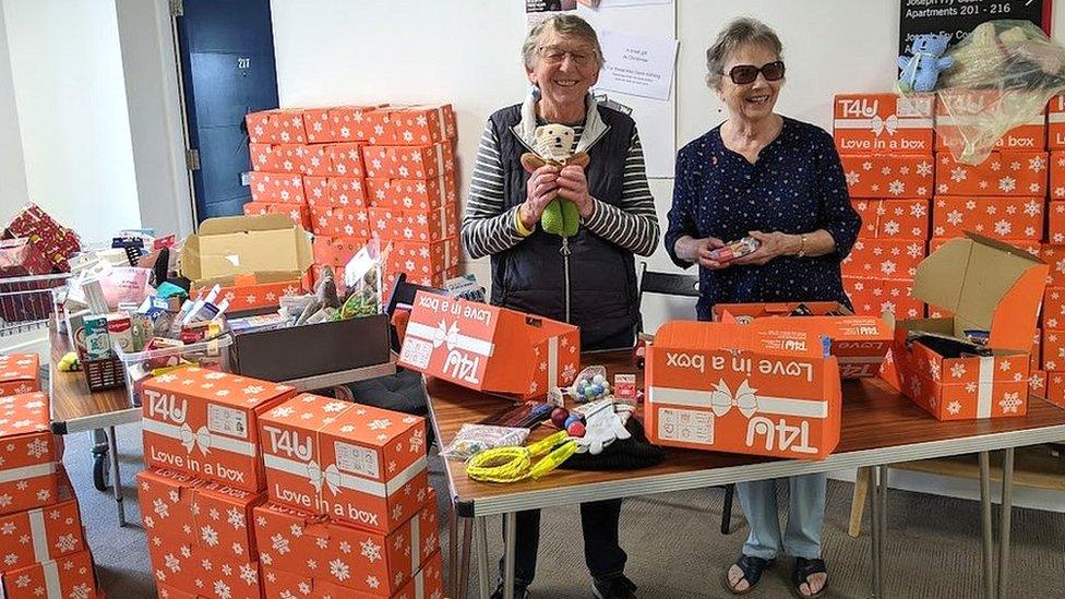 Piles of filled boxes at Stoke Gifford retirement village