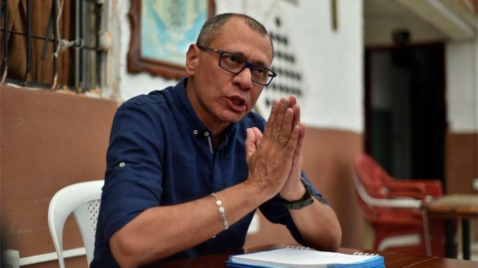 Ecuadorean Vice President Jorge Glas speaks during an exclusive interview with the AFP from the prison where he is kept in pre-trial detention, in Quito on October 13, 2017.