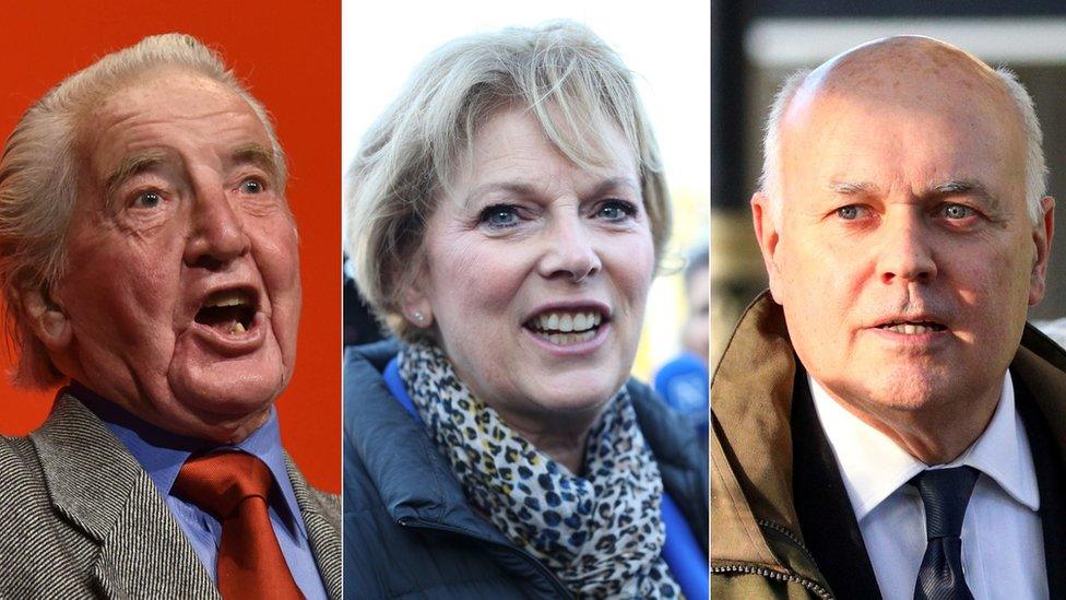 Dennis Skinner, Anna Soubry and Iain Duncan Smith