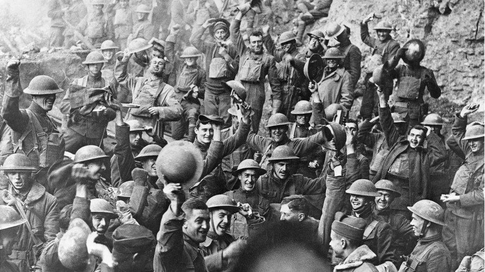 Troops celebrate the Armistice