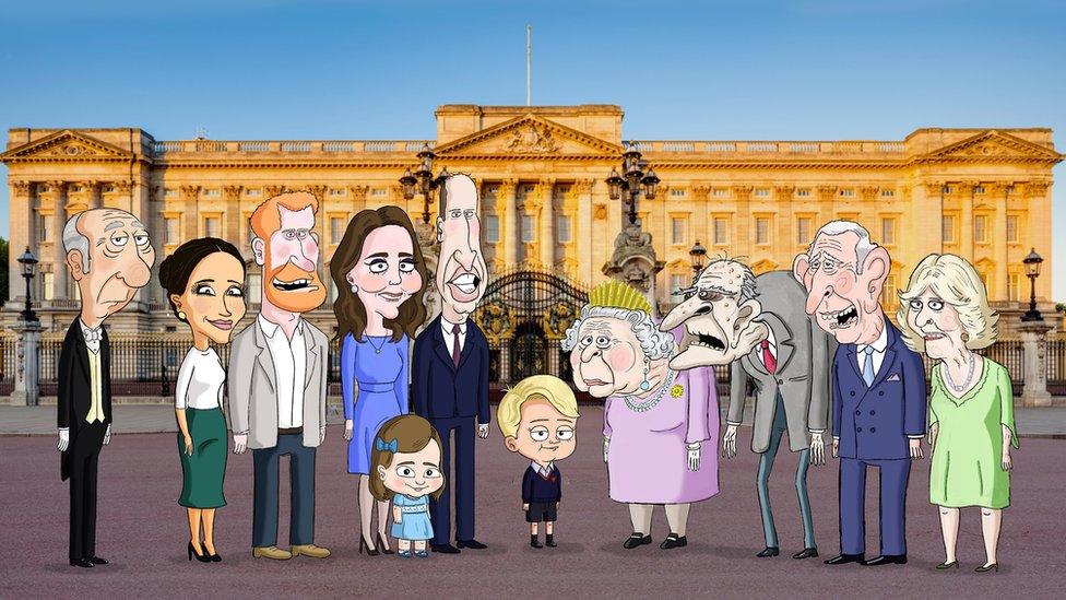 A cartoon depiction of the Royal family