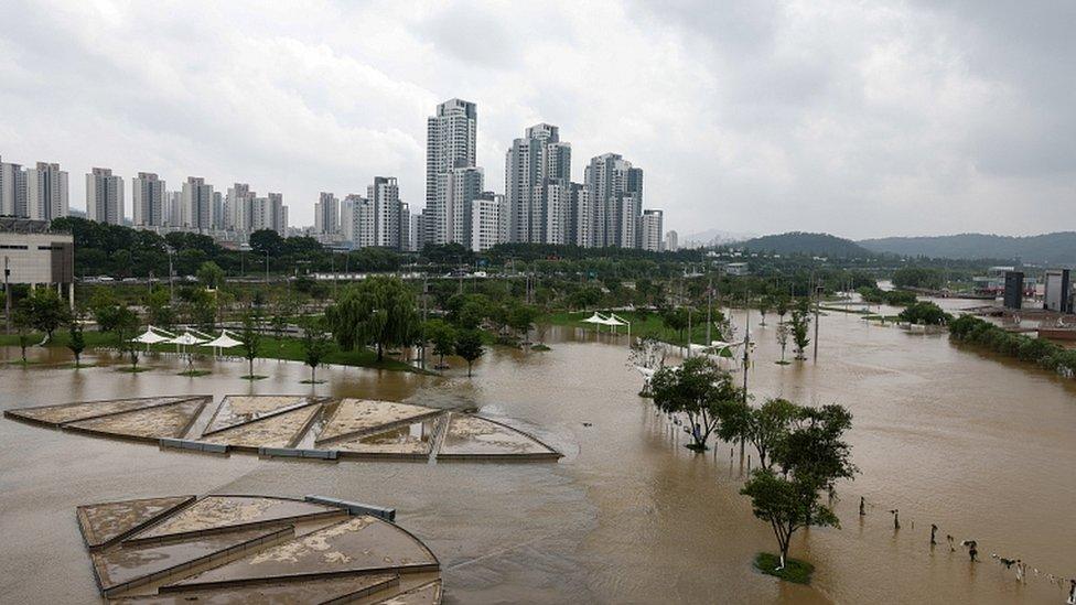 Han River overflowing its banks in Seoul, South Korea, 04 August 2020