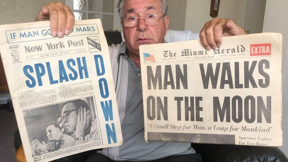 John Blackburn with some of his memorabilia from the Apollo 11 launch