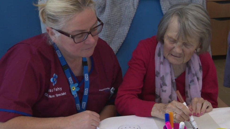 Nurse and patient in Broadgreen Hospital