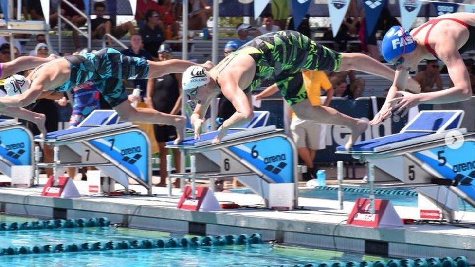 Three swimmer, with Dana Vollmer centre - 13 April 2017