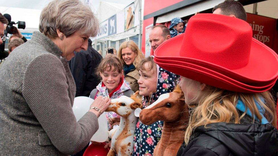 Theresa May visiting the Balmoral Show near Lisburn in Northern Ireland on 13 May 2017