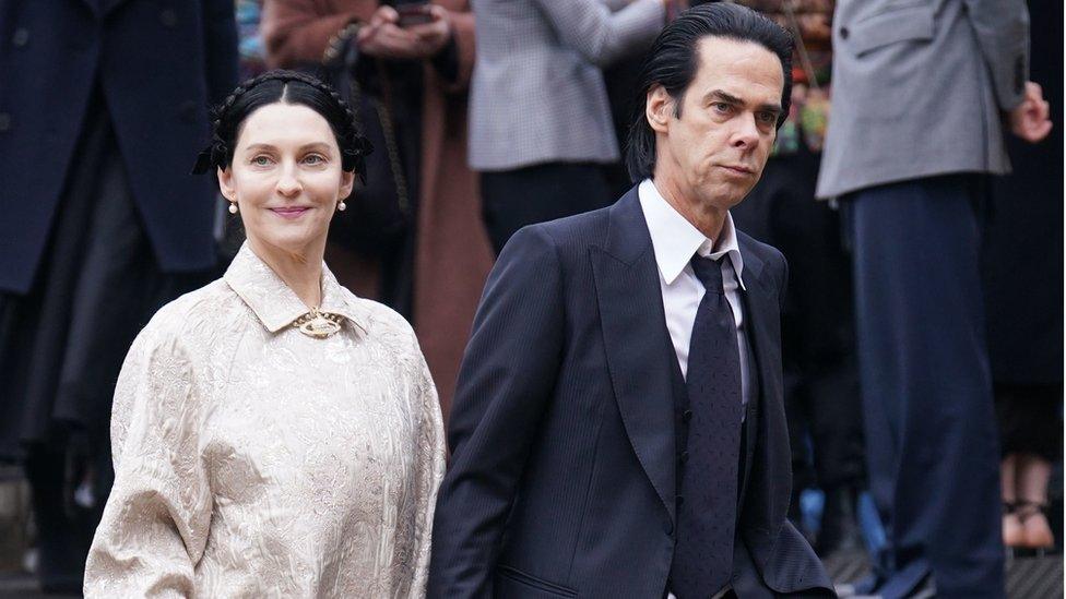 Susie Cave and Nick Cave arrive for a memorial service to honour and celebrate the life of fashion designer Dame Vivienne Westwood at Southwark Cathedral, London