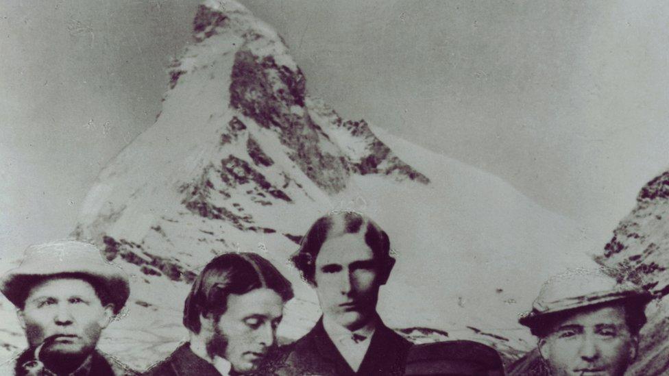 Artist's impression of the main people involved in the Matterhorn's first ascent - by Gustave Dore