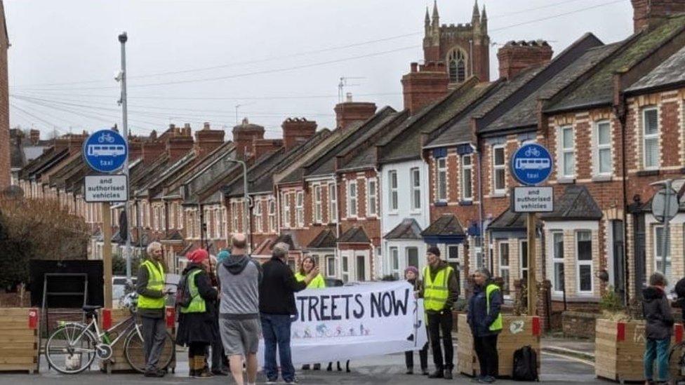 Protesters blocking a road