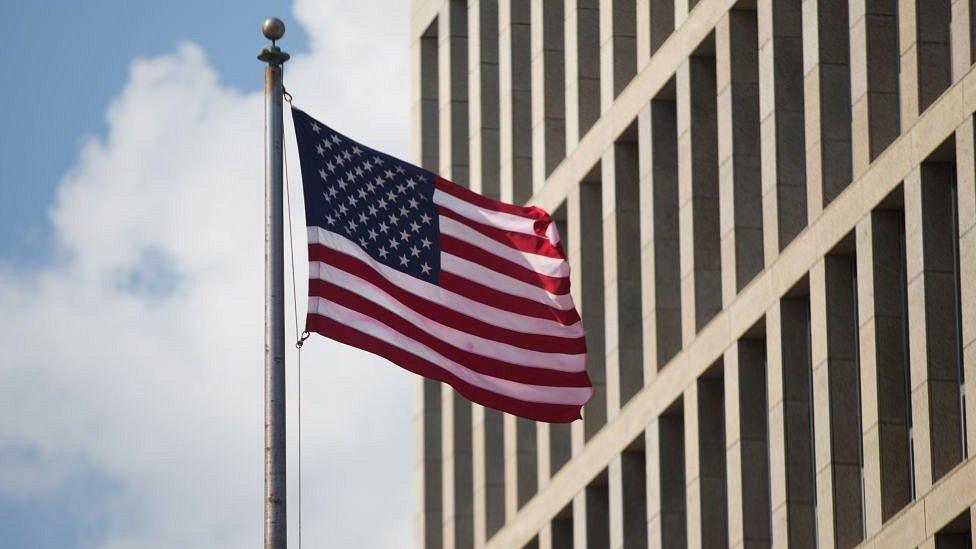 Flag outside the US embassy in Havana, Cuba