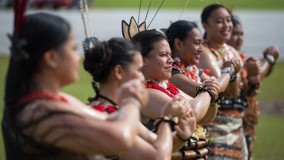 Dancers perform at Tonga airport