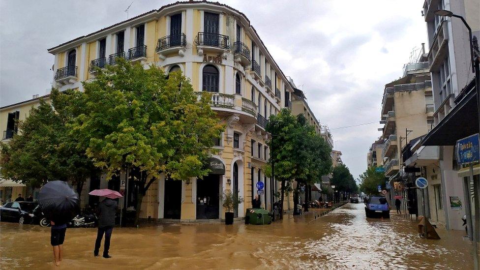 A flooded street in central Karditsa, Greece, 19 September 2020