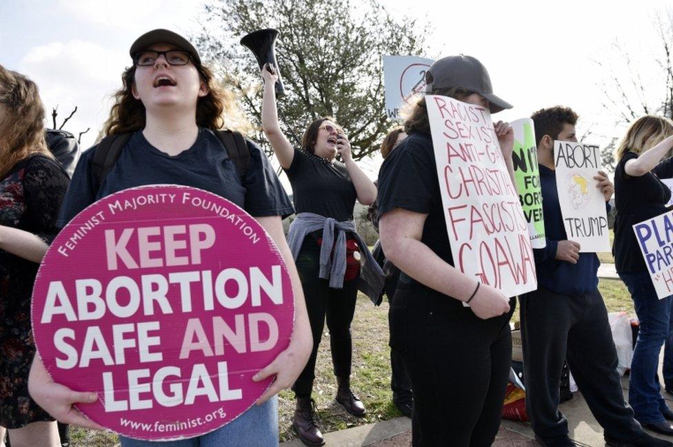 Abortion rights supporters chant slogans during a rally outside the Planned Parenthood South Dallas Surgical Health Services Center, on 11 February 2017.