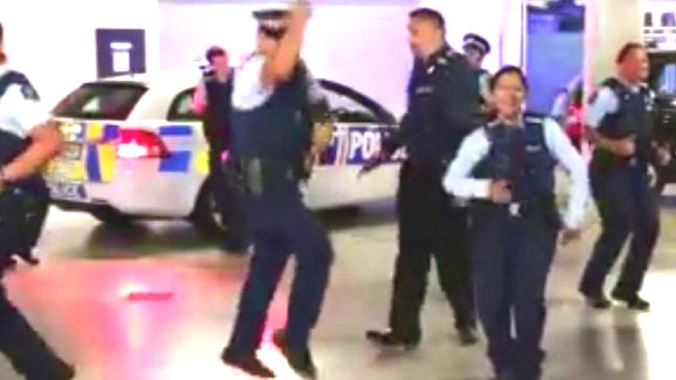 New Zealand police officers dancing