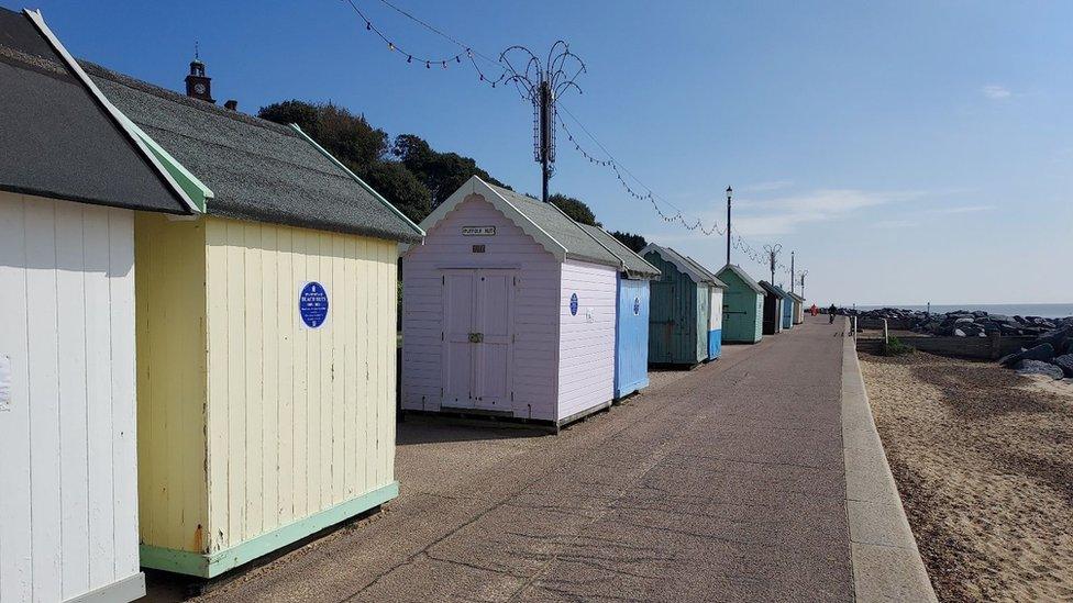 A row of Felixstowe beach huts