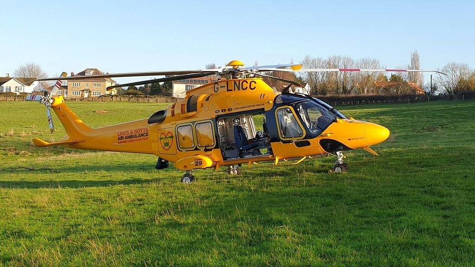 Air ambulance landing near Grantham