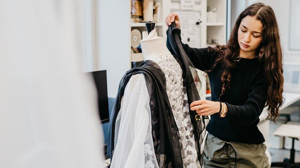 Madelaine Atkinson, embroidery designer and Textiles student at Birmingham City University, works on her final year project