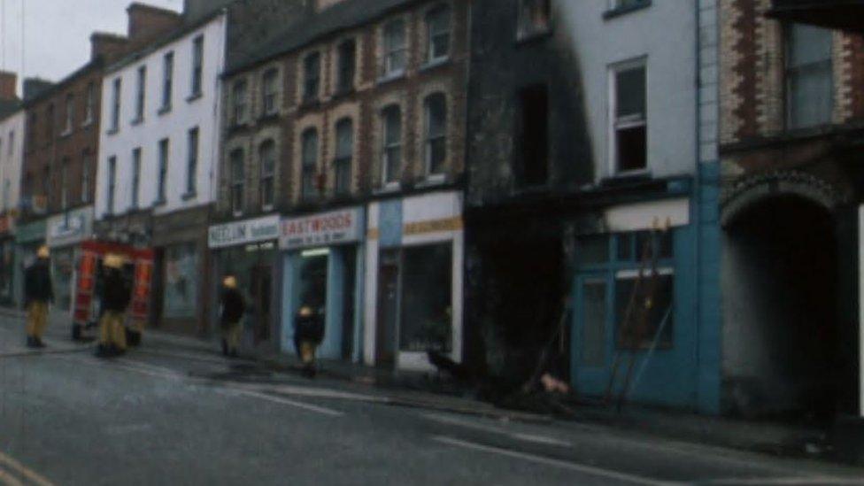 Television footage from 9 October 1976 showing the street where the bomb blast took place