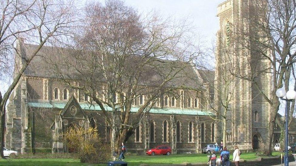 A side view of the church taken in March 2007 when trees were not in leaf