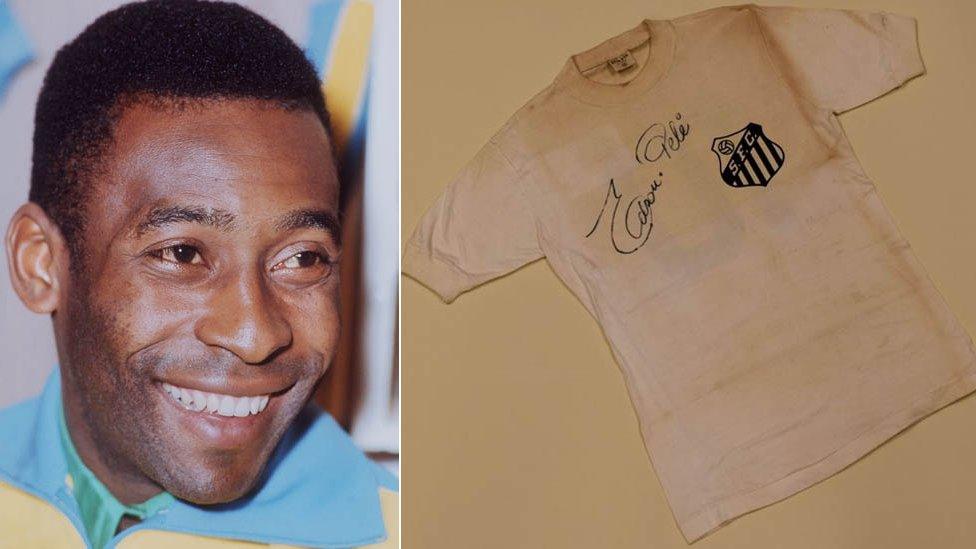 Pele and the signed Santos Shirt