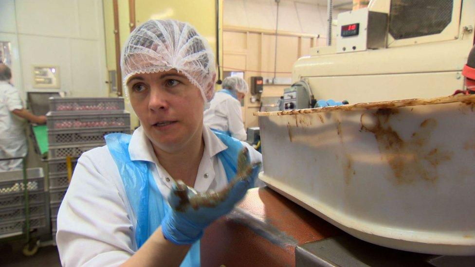 Tina Caulton at work in Beech's chocolate factory