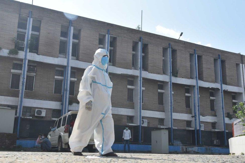 A ward boy outside a hospital in Bihar state