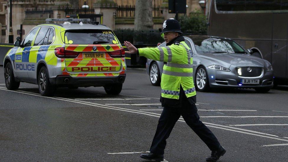 Policeman outside the Houses of Parliament