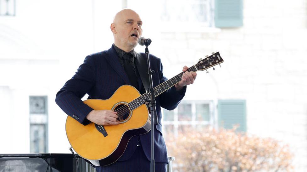 Billy Corgan performs onstage at the public memorial for Lisa Marie Presley on January 22, 2023 in Memphis, Tennessee.