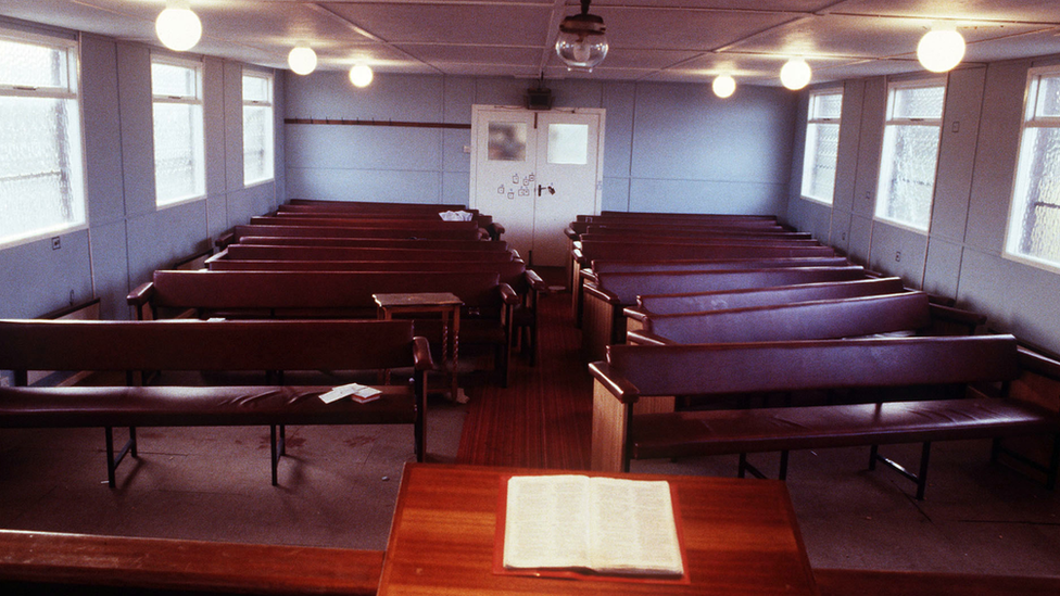 The scene inside the gospel hall at Darkley