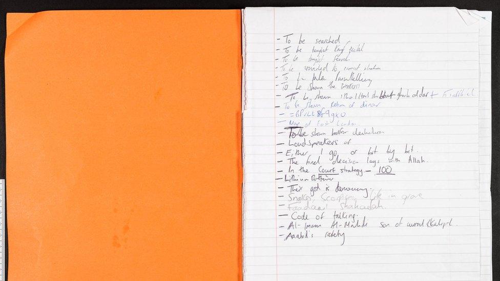 First page of the orange notebook recovered from Umar Haque's room