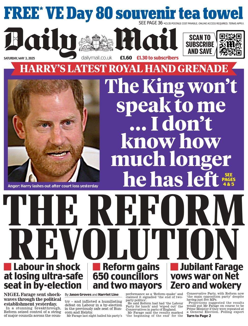 The headline in the Daily Mail reads: The Reform revolution