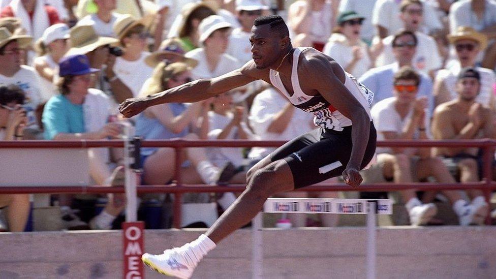 Kevin Young competing at the 1992 US Olympic Trials in New Orleans