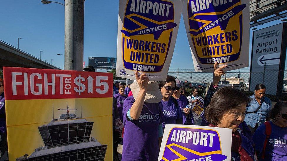 A 2016 protests by workers in Los Angeles for a minimum wage